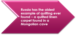 Magenta arrow containing facts about quilting