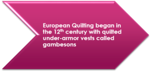 Magenta arrow containing facts about quilting