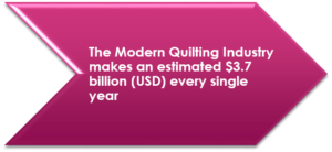 Magenta arrow containing facts about quilting