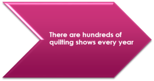 Magenta arrow containing facts about quilting