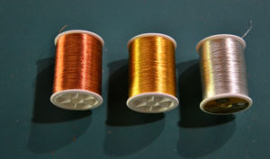 Coats metallic threads, copper, gold, and silver