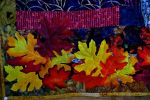 Oak leaves on an autumn quilted panel