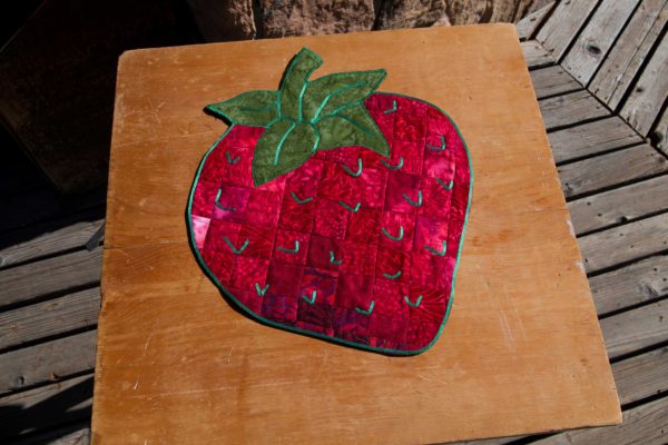 Fabric art wall hanging, Summer Ripe Strawberry