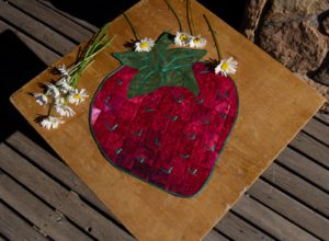 Summer Ripe Strawberry Bargello mini-quilt with flowers