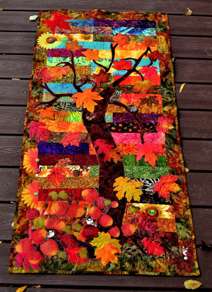 Indian summer, warm autumn maple tree landscape quilt designs