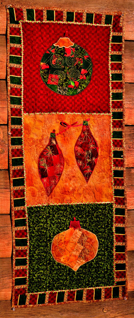 Ornaments on Christmas backgrounds in a table runner