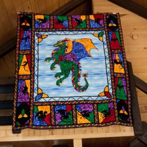Dragons in My Window stained glass dragon silhouette quilt