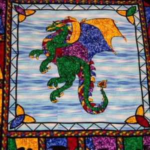 stained glass dragon in jewel colors