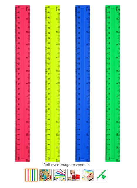 Rainbow hard plastic 12 inch rulers