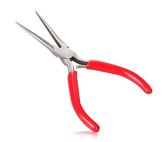 Red handled needle-nose pliers