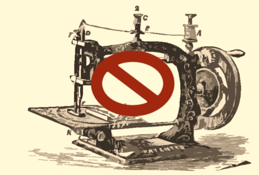 Sew Zone Don'ts - picture of sewing machine with a no symbol in front