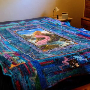 Ocean Maidens mermaid quilt with silver accents