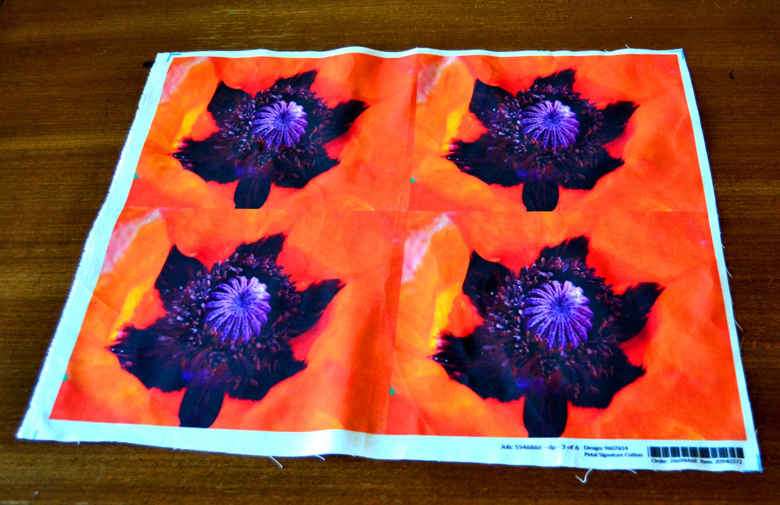 Poppy Center / Set of Four Printed Photo Fabric Panels for Quilting