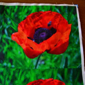 Jewel tone poppy with Bee 4 set printed panel top corner close up