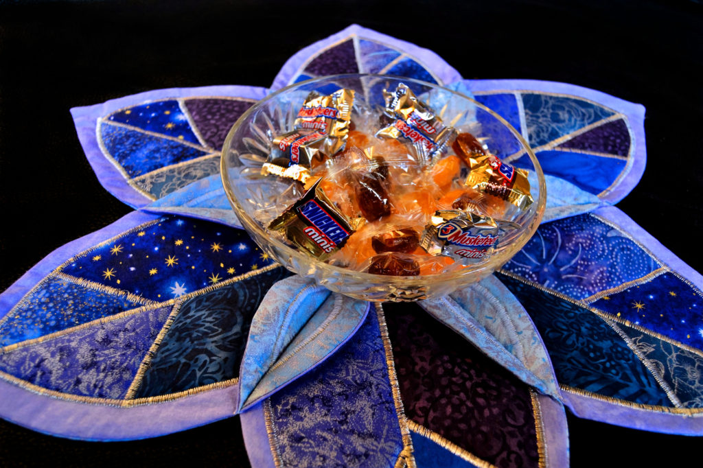 Night Star Table Topper Decorating for Christmas with candy bowl
