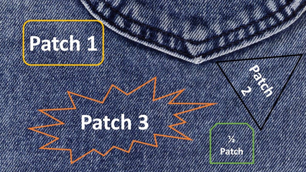 piece of blue jean material with patch suggestions for better mending techniques