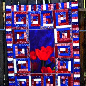 Patriotic Tulips American red white and blue twin quilt