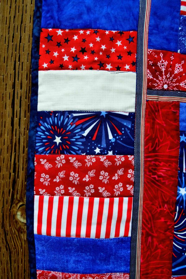 Piano key red white and blue stars and stripes border on the Patriotic Tulips American red white and blue twin quilt