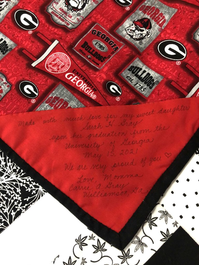 red and black Georgia graduation quilt