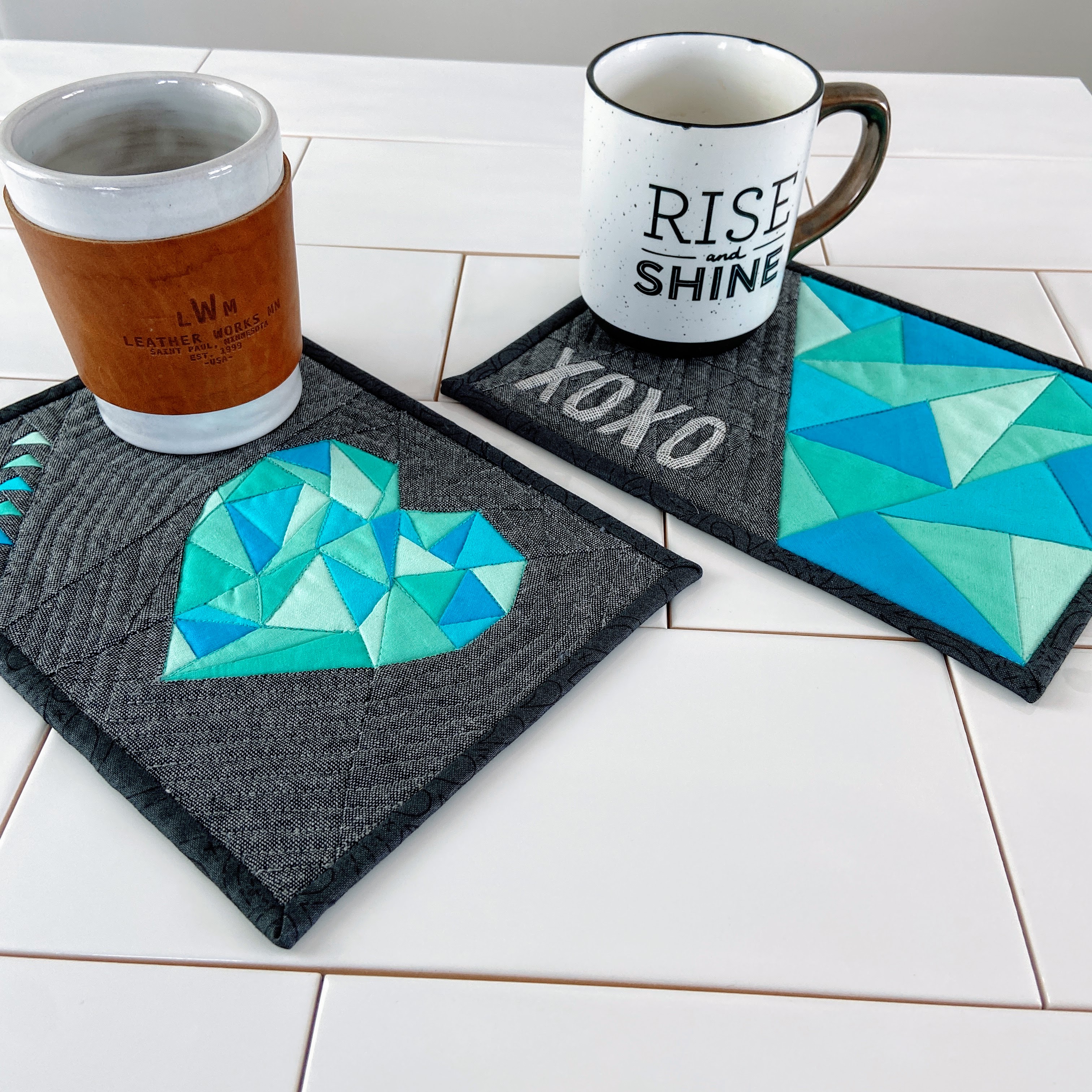 Geometric quilt designs fabric postcards/mug rugs